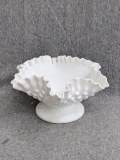 Fenton hobnail footed dish with ruffled edge stands 4