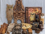 Owl wall plaques, figurines, ash tray with stand, key holder, more. Largest piece is 16