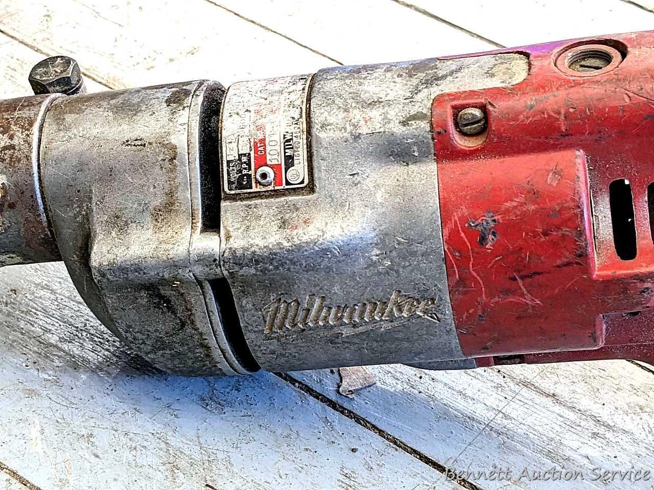 Milwaukee 90 degree drill with a Milwaukee