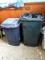 2 wheeled outdoor trash cans, taller Rubbermaid measures approx 39
