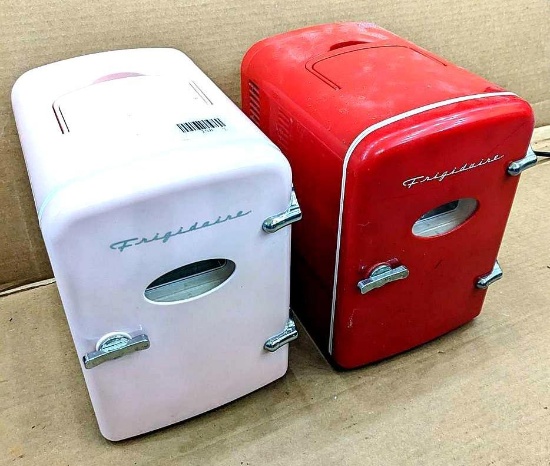 Two Frigidaire electric six can refrigerators or coolers. Each comes with cord and shelf and
