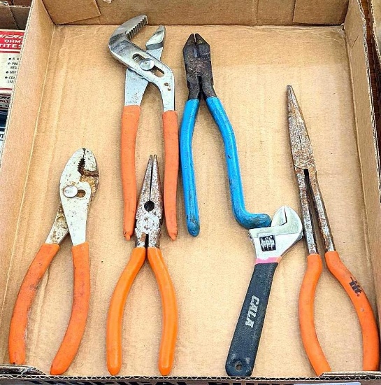Slip joint, needle nose adjustable and other pliers, longest is approx. 11-1/2".