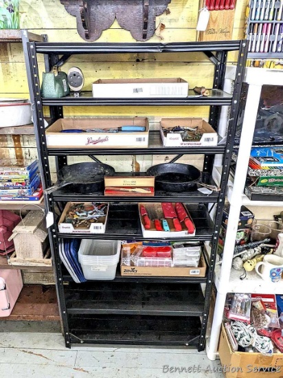 59" tall steel shelf unit is 30" x 12" deep.
