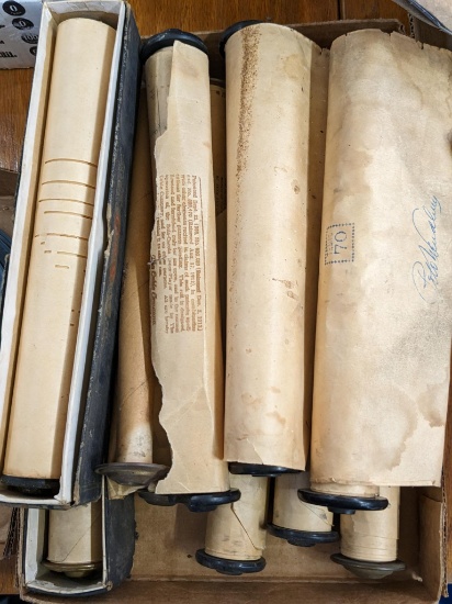 Antique player piano rolls including two original boxes entitled Mama's Got the Blues and Drifting &
