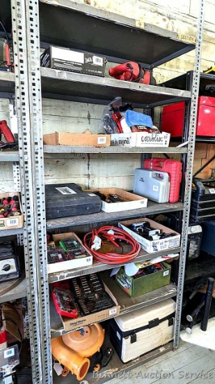 7' adjustable steel shelf unit is 3' wide x 18" deep, matches lot 22.