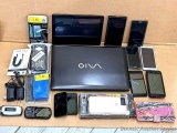 Electronics including Sony laptop, Vankyo tablet; Samsung, Verizon, Kyocera, Dexcom and other cell