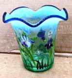 Gorgeous hand painted Fenton vase from the Designer Showcase Series. Hand painted by D. Wright. Vase