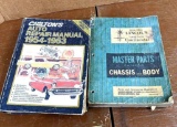 Vintage Chilton's auto repair manual for 1954 - 1963 and a Lincon Continental master parts catalog