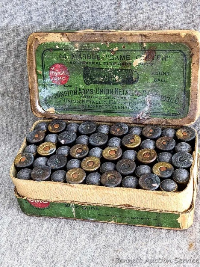 Vintage Remington UMC Game Getter ammunition box almost full of .44 Remington cartridges with