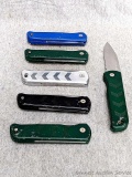 6 Assorted folding blade knives measure 8