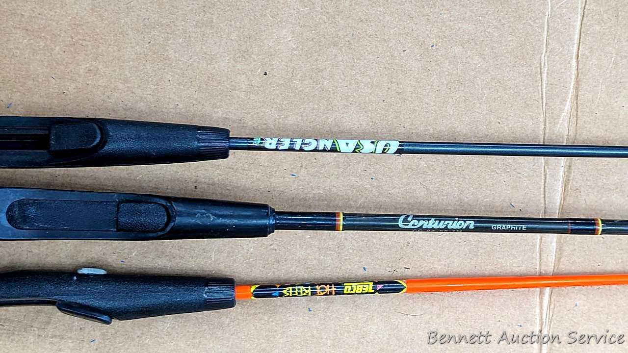 3 one-piece fishing rods incl Zebco Hot Reels