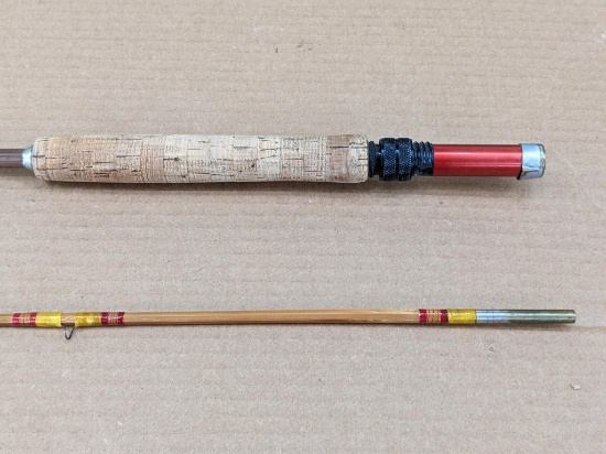 Vintage Americast W (Weber?) of Stevens Point bamboo fly fishing rod. Eyes are intact, cork handle