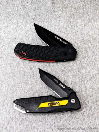 Milwaukee Hardline D2 Steel and a DeWalt pocket knife. Blades are tight, both have liner locks.