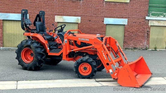 Low-hour Kubota B7800 tractor with LA402 bucket loader has just 41 hours on the meter. This estate