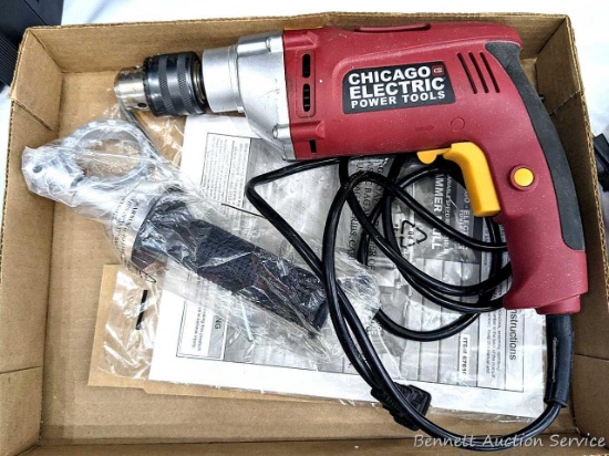 Chicago Electric 1/2" VSR hammer drill with handle and manual. Runs and is in good condition. Comes