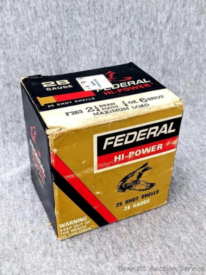 25 rounds of Federal 28 gauge shotshells with no. 6 shot.