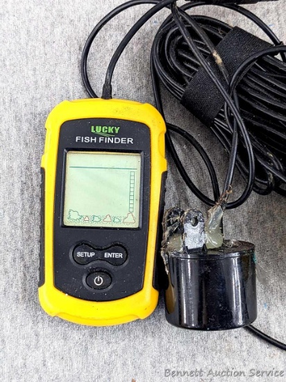 Lucky fish finder is in good condition with some hot glue on the lake end of the finder. The fish