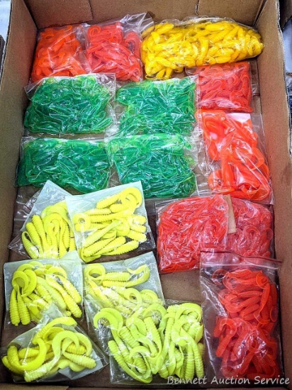 16" x 10-1/2" box of soft plastic tackle in bags.