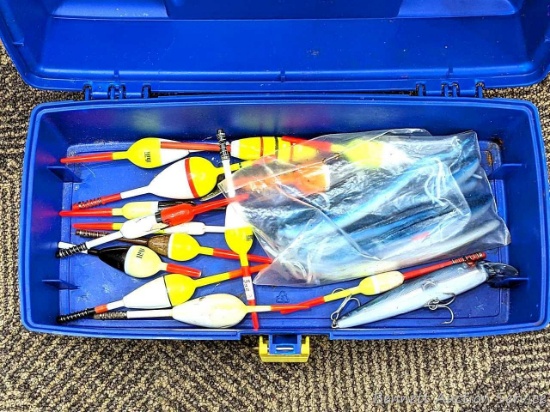 2 tackle organizers, child's tackle box and a small little net. Larger organizer measures 15" wide x