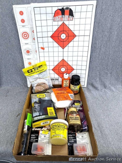 Will ship without liquids. 11" x 17" targets, 3" gun cleaning patches, other cleaning patches,