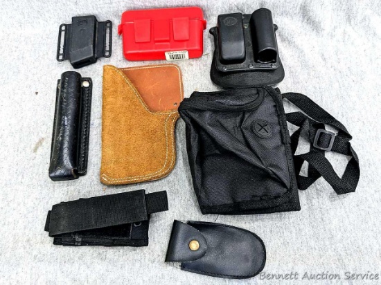Leather 6" FLHS Solar-1 baton or flashlight holster, Fobus gun magazine and flashlight paddle