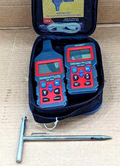 Noyafa underground cable locator emitter and receiver, model no NF-826. Includes user manual and a