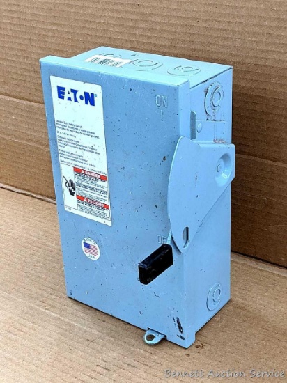 Eaton General Duty safety switch, 30A, 240 volt, measures 10-3/4" tall x 7" wide x 3-3/4" deep.