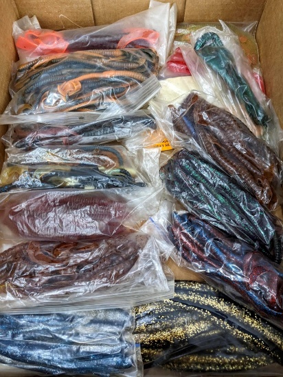 16" x 12 flat of soft plastic lures in bags.