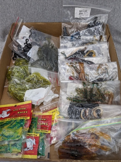 16" x 13" box of soft fishing bait incl some Big Bite Baits.
