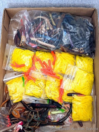 14-1/2" x 10-1/2" flat of soft plastic lures in bags.