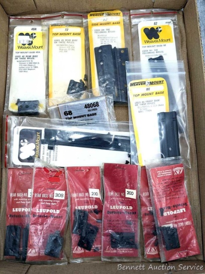 Assorted rifle scope mounts or scope bases, Leupold and Weaver.