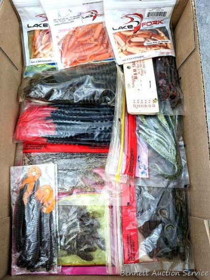 15" x 10-1/2" flat of soft plastic lures in bags. NIP?