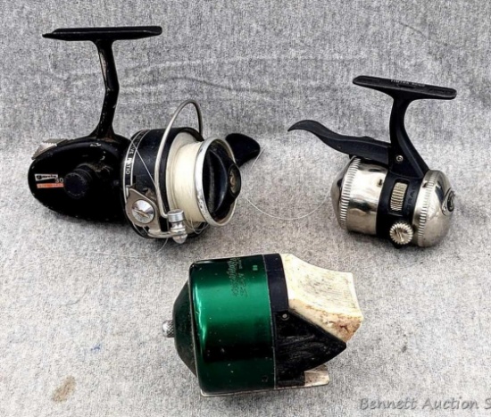 Vintage Garcia 3000 spinning reel, vintage Bronson Mustang 803 fishing reel and an authentic no 11