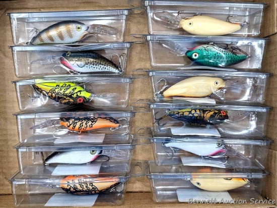 12 hard fishing lures are all about 4" long. Some or all rattle.