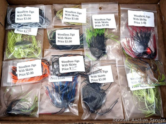 13 weedless jigs with skirts.