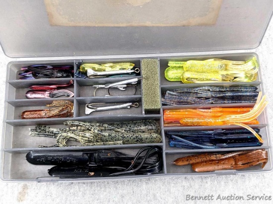 Variety of "The Fishing Lure" soft baits and hooks. Longest measure approx 5" long.
