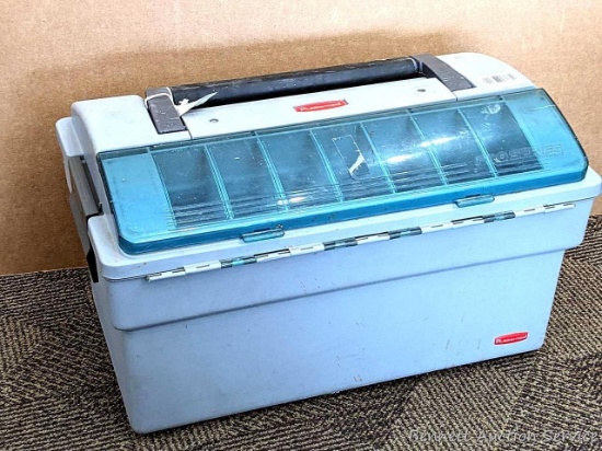 Rubbermaid Pro Series 19" fishing tackle box is in overall nice condition with just one broken latch