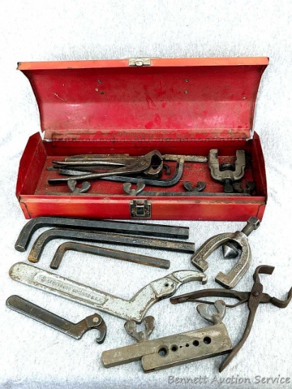 Imperial Brass Mfg Co. and other pipe flaring tools in a 15" tool box. Also incl specialty wrenches,