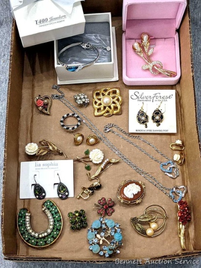 Swarovski Elements Crystal Bangle, alloy & indicolite; Lia Sophia earrings; and more brooches, pins.