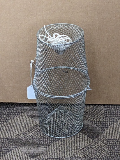 Galvanized Steel minnow trap measures approx 17" tall.