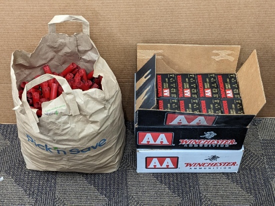 Hundreds of empty Winchester 12 gauge shotshell hulls ready for reloading, and 20 Winchester AA