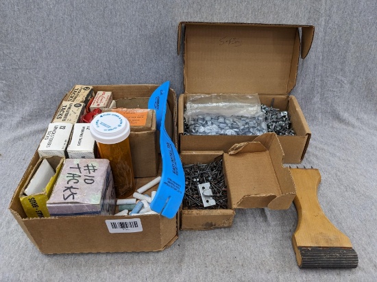Variety of upholstery tacks and upholstering tools. Tacks incl #2 #3 #6 #10 #12 and more. CoverKing,