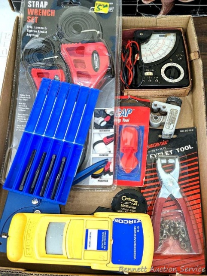 Midland Volt-Ohm Milliammeter, model 23-101; NIP Strap Wrench Set; Zircon Video scanner 5.5; NIP
