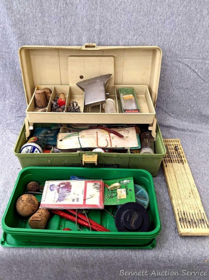 Plano 5410 tackle box with a plethora of hooks, cork bobbers, plastic bobbers, weights and extra
