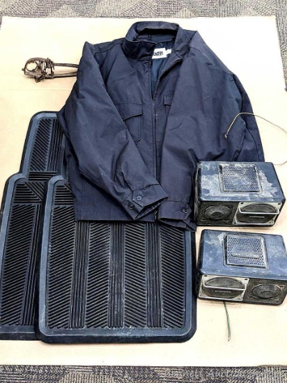 2 Rubber car mats, Pioneer TS-X6 deck mount speakers, Men's XL lightweight jacket. Mats measure 29"