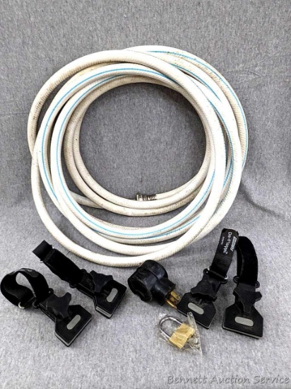 RV miscellaneous stuff includes electrical outlet 30a to 110; De Flapper to hold your awning tight