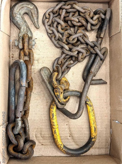 Tested chain with hooks on the end, measures 35" long, 3/8 chain