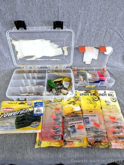 Plano and Ready2Fish organizers with misc lures and baits. Largest organizer is approx 11" x 7" x