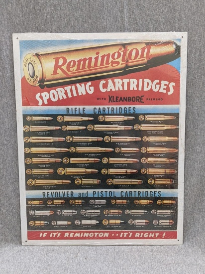 New metal Remington Sporting Cartridges sign is 16" x 12-1/2".