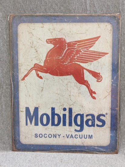 New Mobilgas steel sign is 16" x 12-1/2".